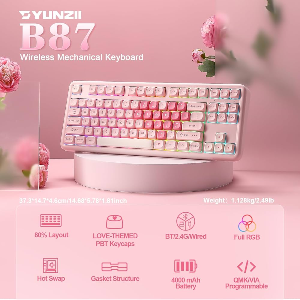 Amazon | YUNZII B87 ワイヤレスメカニカルキーボード